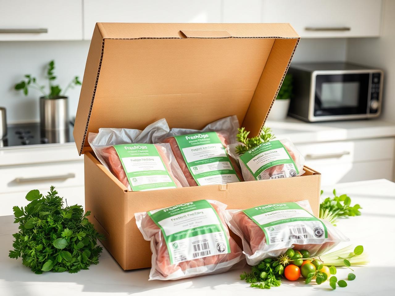 Paket pengiriman FreshOps berisi daging kelinci segar dengan kemasan higienis